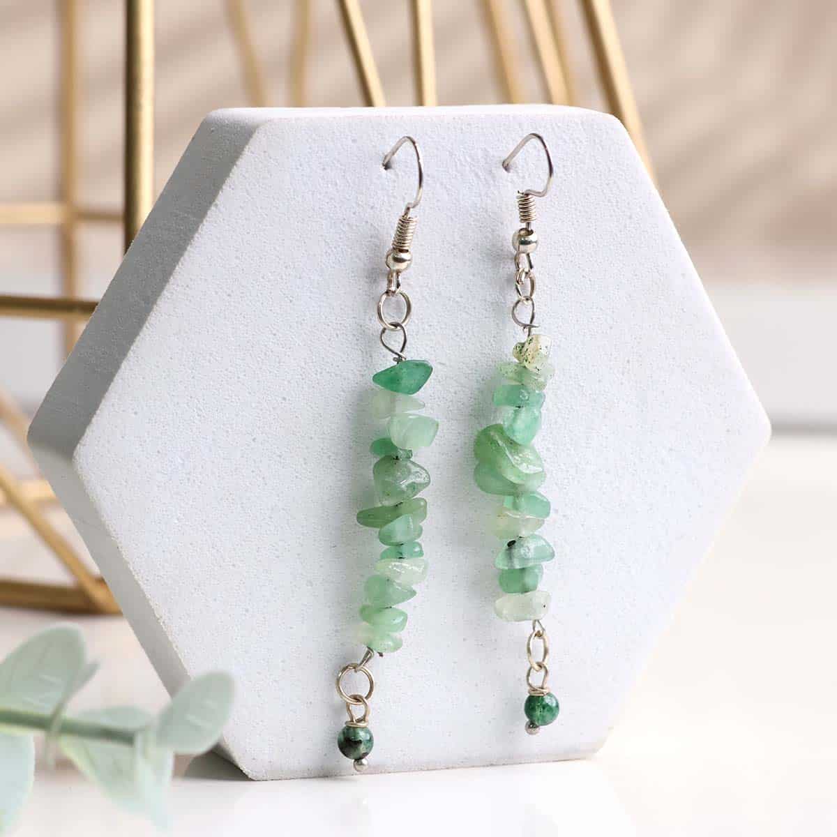 Green Aventurine Chips Hook Earrings