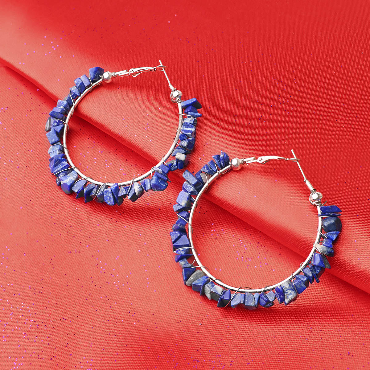 Lapis Lazuli Chips Huggie Hoops Earring