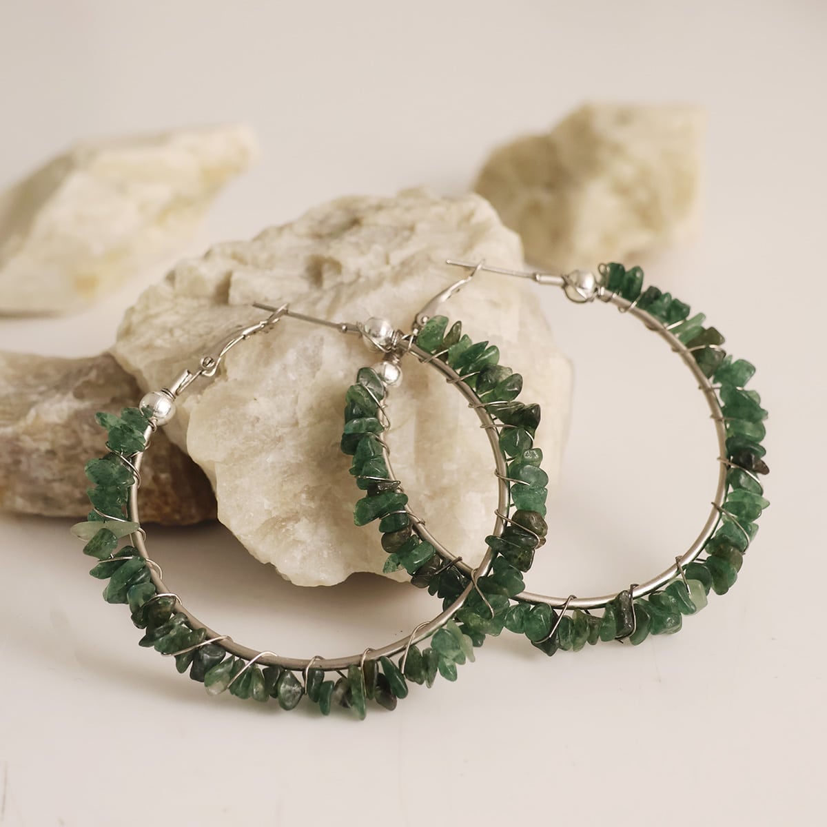Green Jade Chips Huggie Hoops Earring