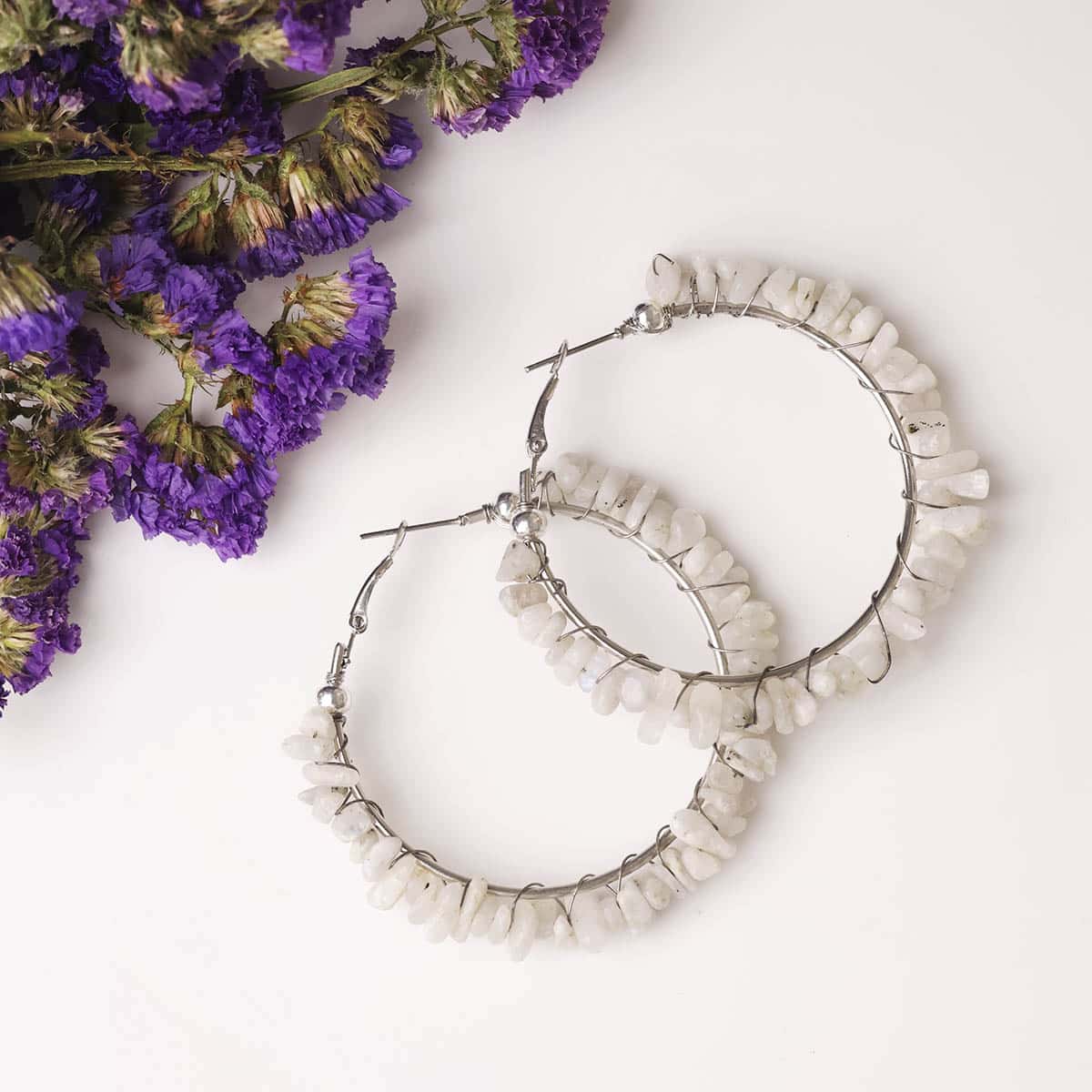 Moonstone Chips Huggie Hoops Earring