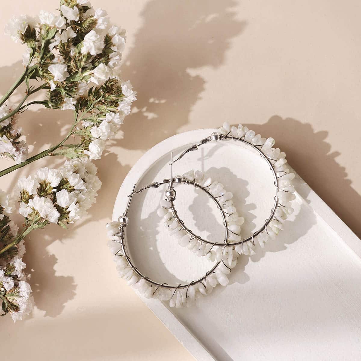 Moonstone Chips Huggie Hoops Earring