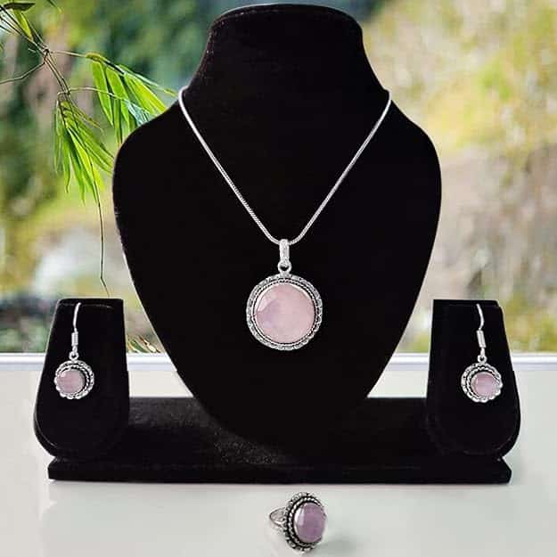 Rose Quartz Crystal Jewellery Combo Set
