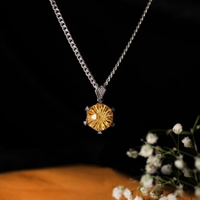 Citrine Firework Cut Sterling Silver 925 Pendant