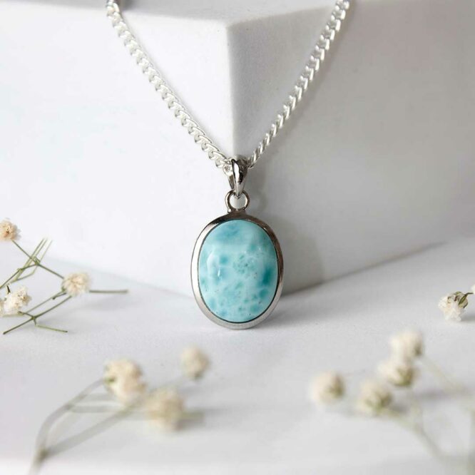 Larimar Oval Sterling Silver 925 Pendant
