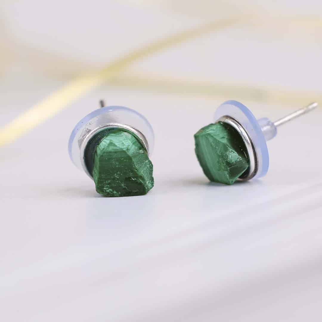 Malachite Raw Stud Earrings