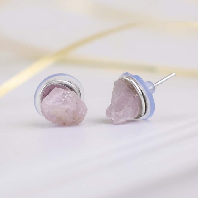 Rose Quartz Raw Stud Earrings