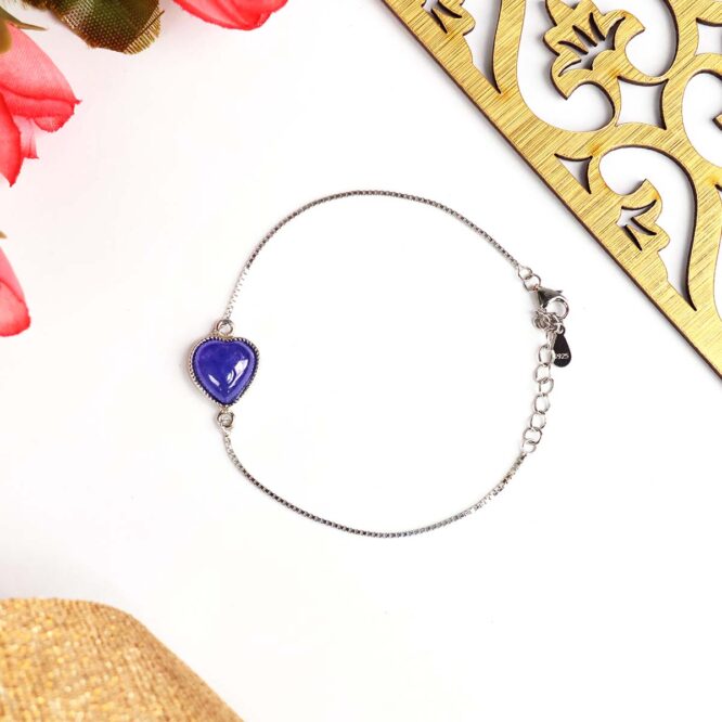 Tanzanite Heart Sterling Silver 925 Chain Bracelet