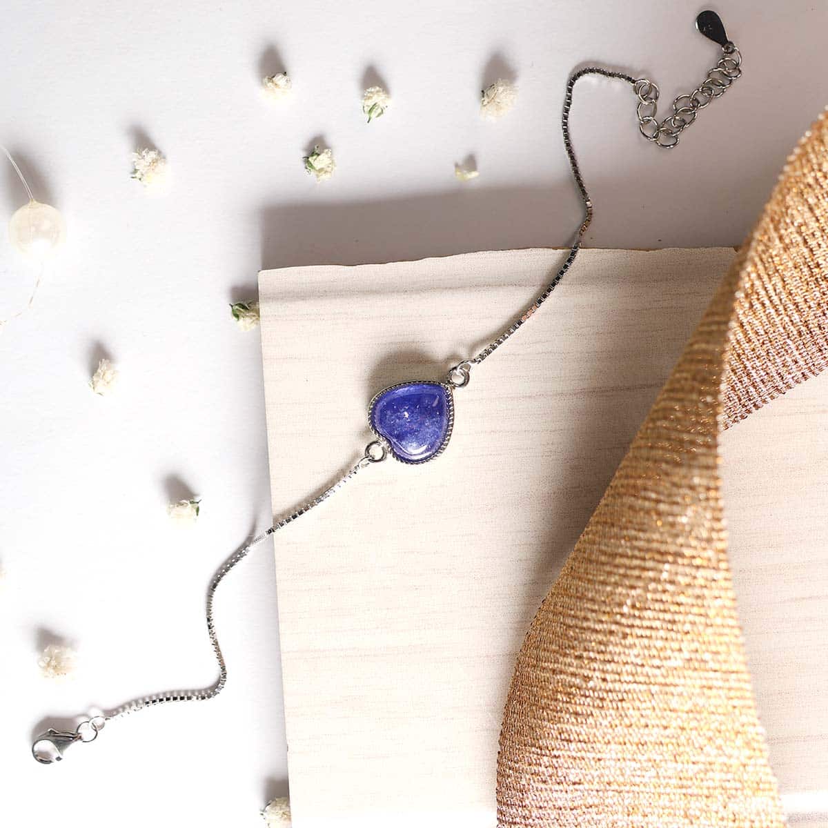 Tanzanite Heart Sterling Silver 925 Chain Bracelet