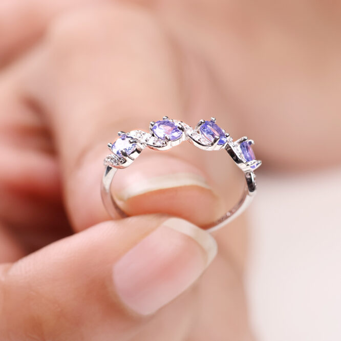 Tanzanite Ring In Four Stone, 925 Sterling Silver