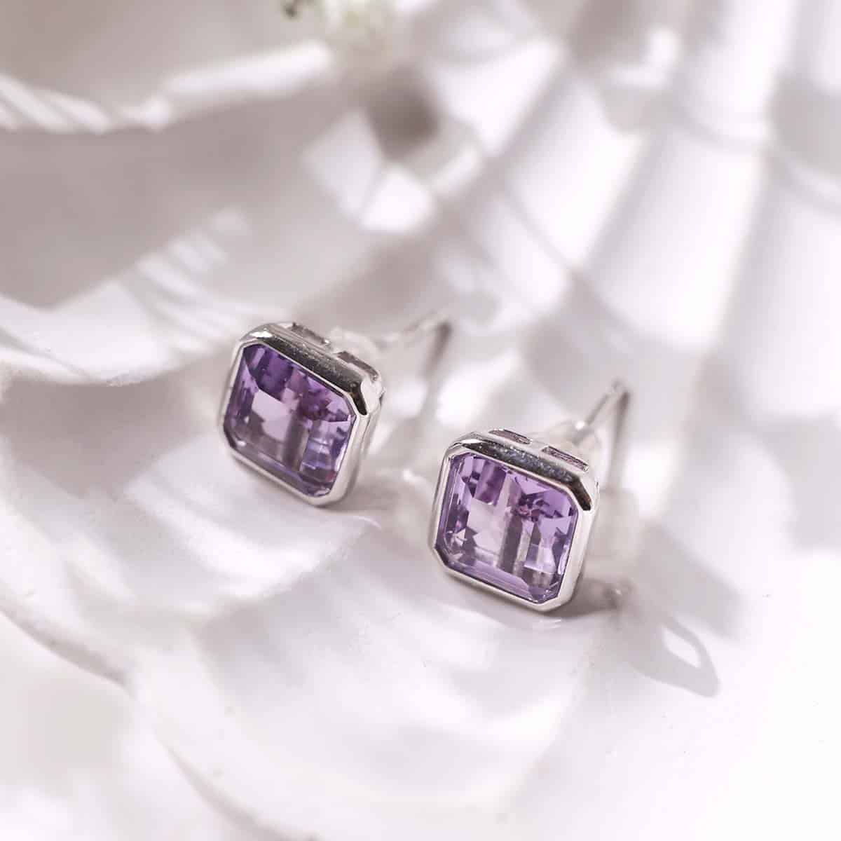 Amethyst Square Shape Stud Earring