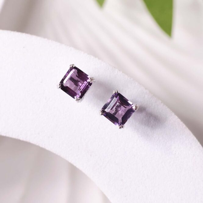 Amethyst Stud Earring Silver