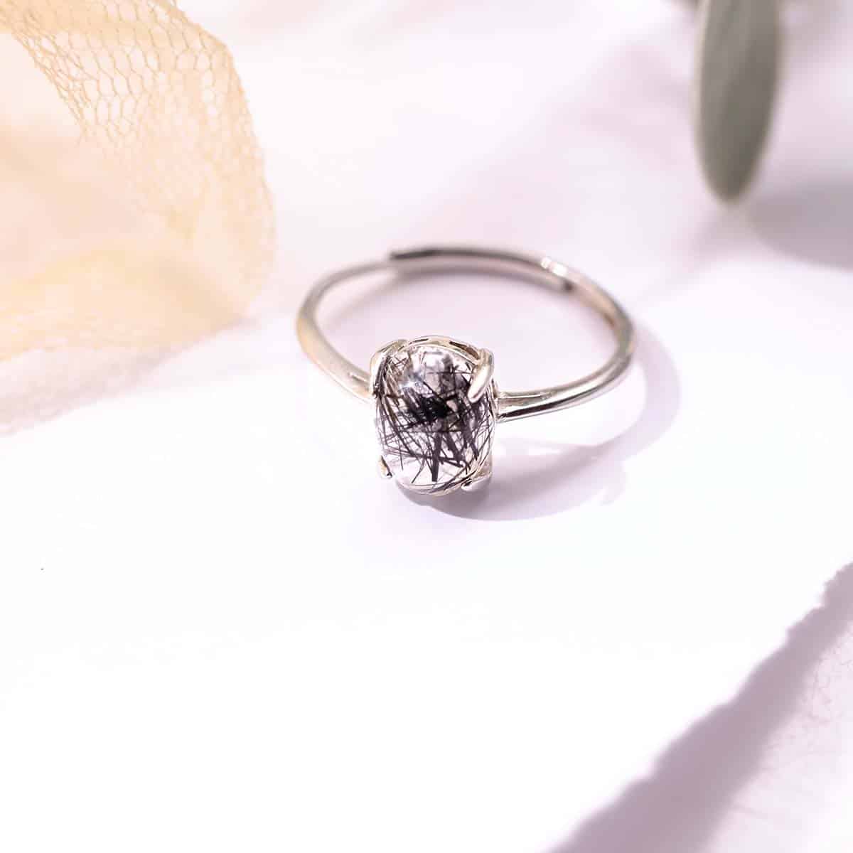 Black Rutile Silver Ring