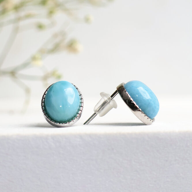 Larimar Stud Small Earrings in Silver