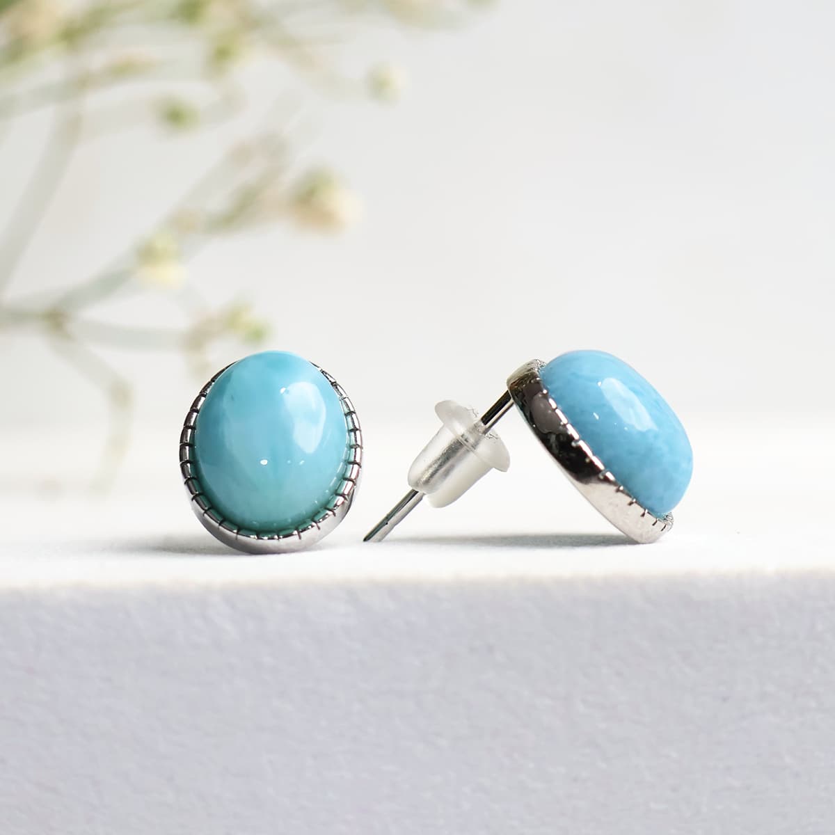 Larimar Stud Small Earrings in Silver