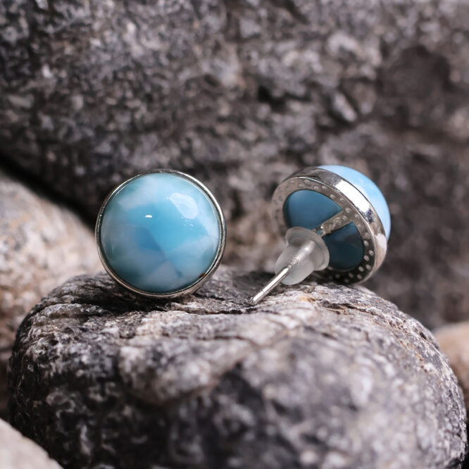Larimar Stud Big Earrings in Silver