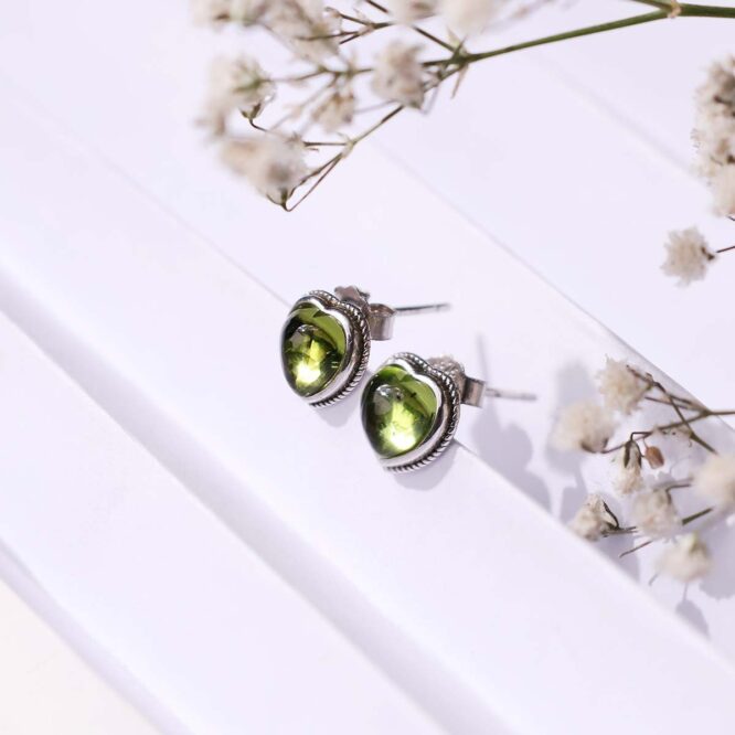 Peridot Heart Sterling Silver 925 Stud Earring