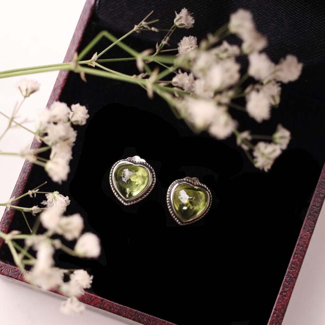 Peridot Heart Sterling Silver 925 Stud Earring