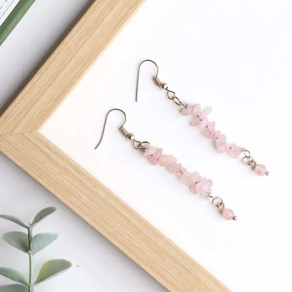Rose Quartz Chips Hook Earring