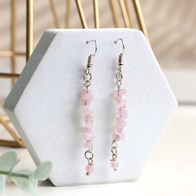 Rose Quartz Chips Hook Earring