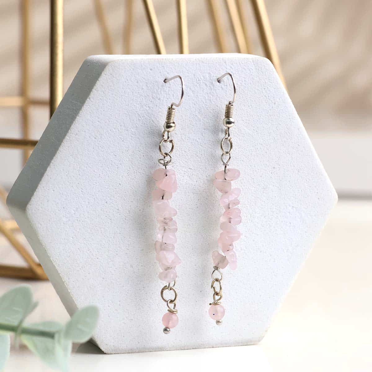 Rose Quartz Chips Hook Earring