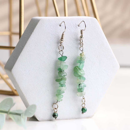 Green Aventurine Chips Hook Earrings