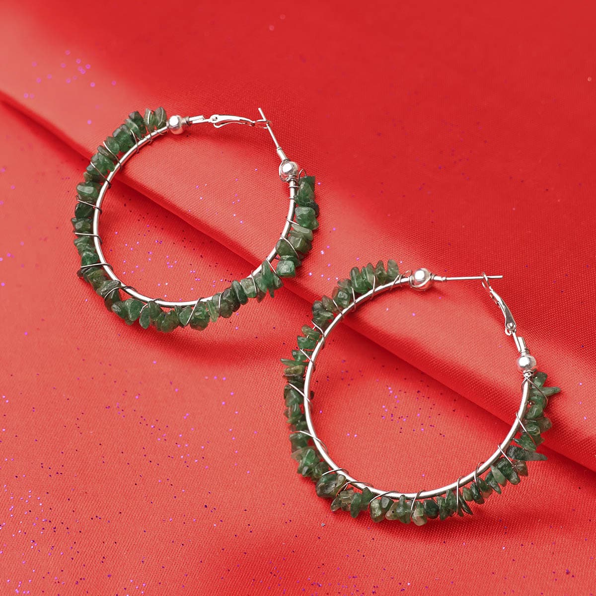 Green Jade Chips Huggie Hoops Earring