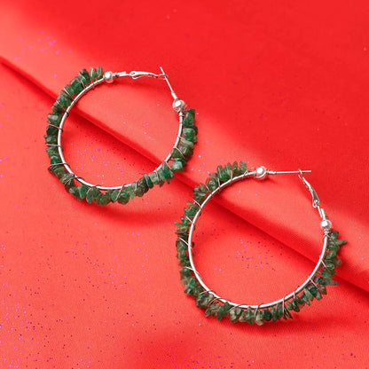 Green Jade Chips Huggie Hoops Earring