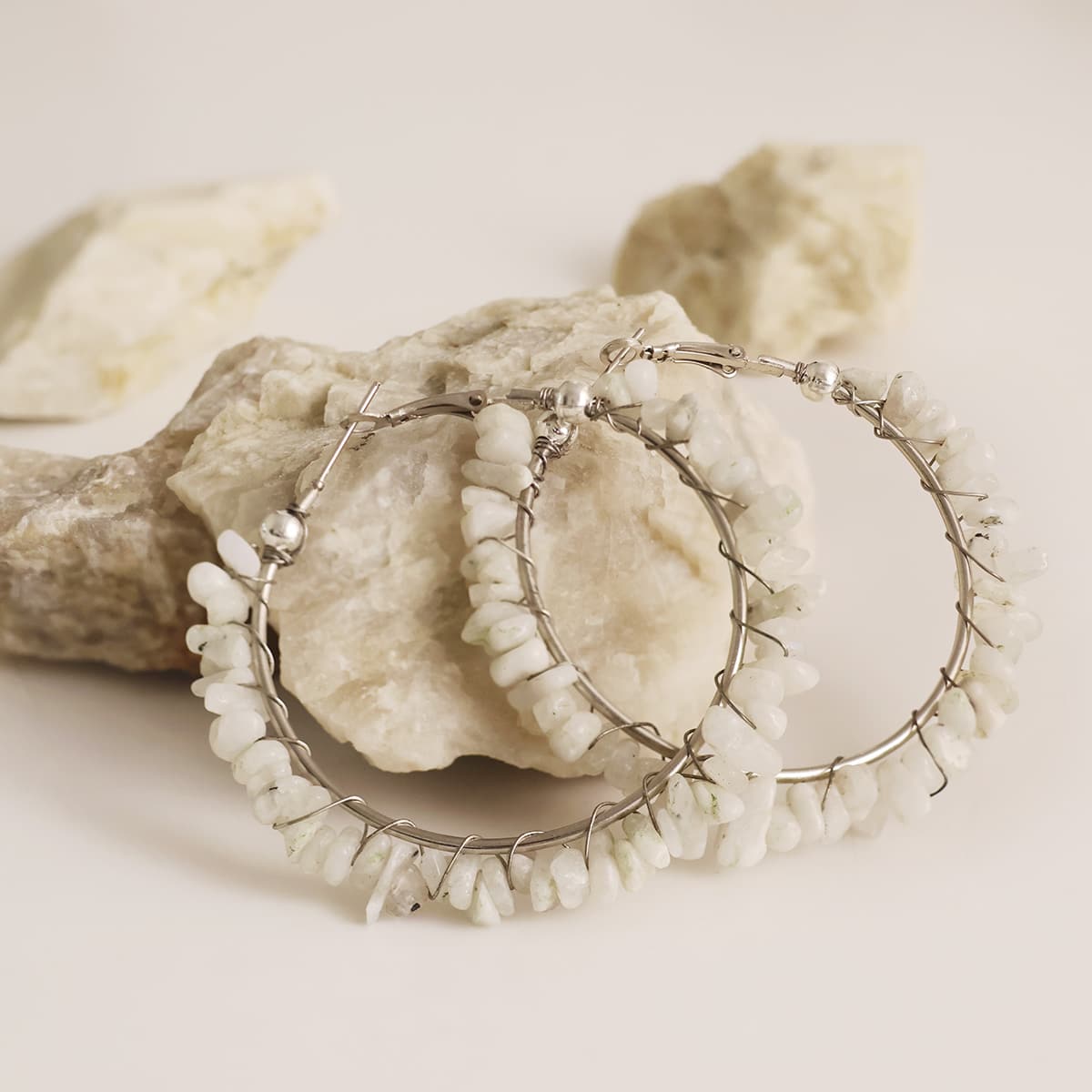 Moonstone Chips Huggie Hoops Earring