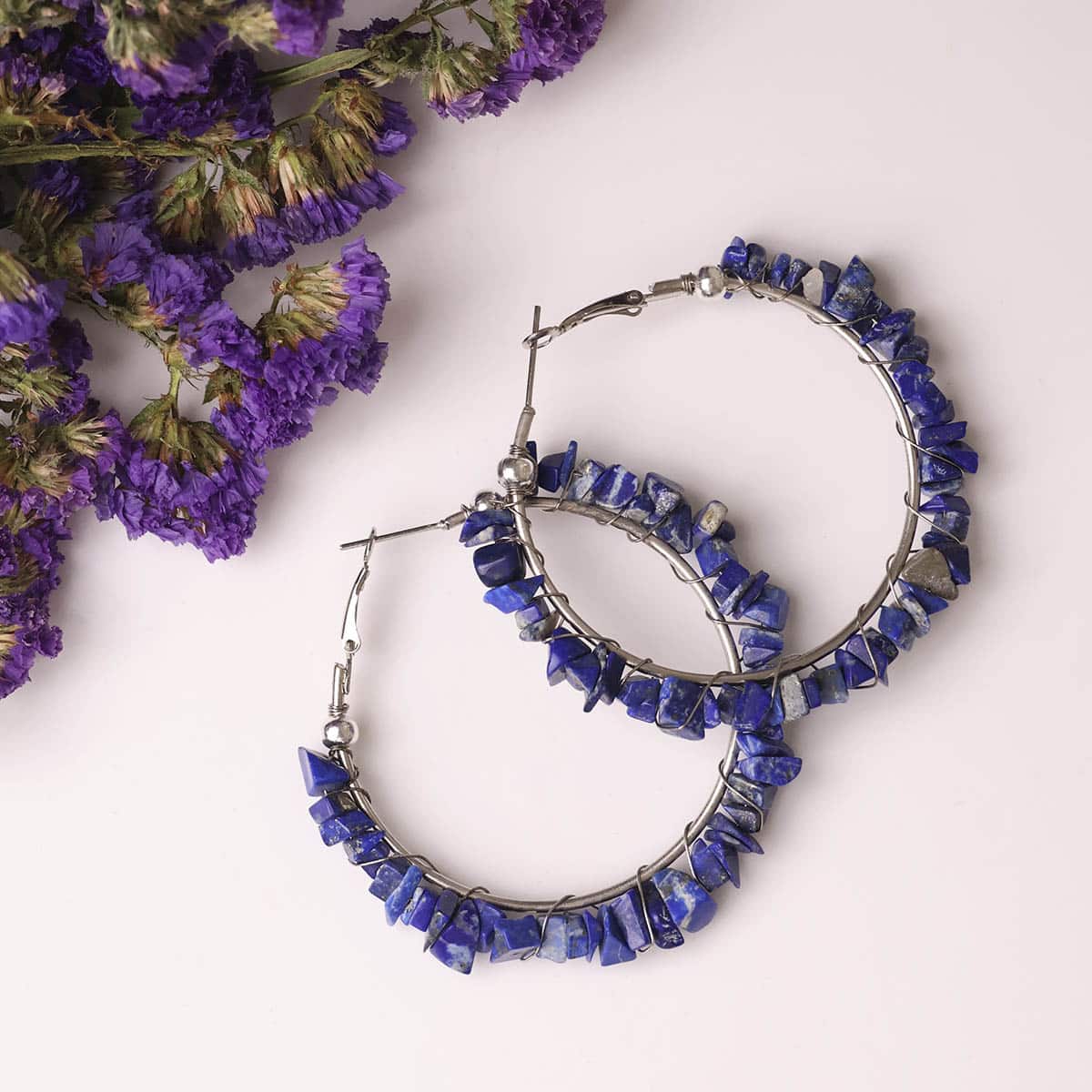 Lapis Lazuli Chips Huggie Hoops Earring