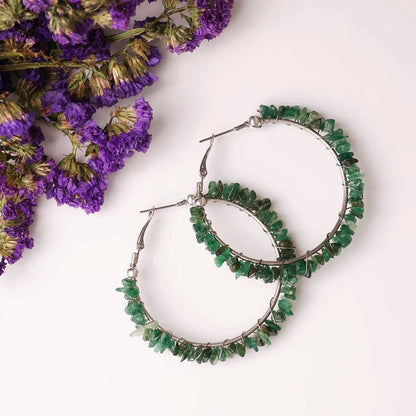 Green Jade Chips Huggie Hoops Earring