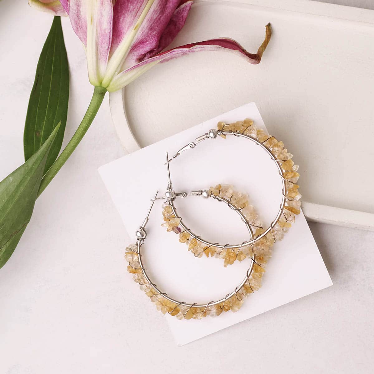 Citrine Chips Huggie Hoops Earring