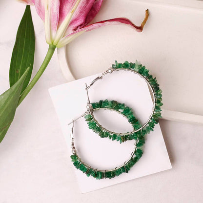 Green Jade Chips Huggie Hoops Earring