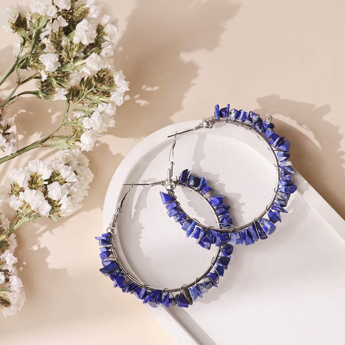 Lapis Lazuli Chips Huggie Hoops Earring