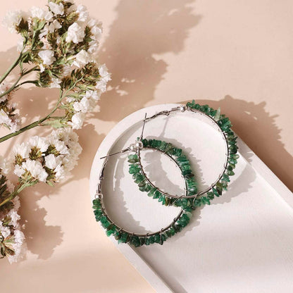 Green Jade Chips Huggie Hoops Earring