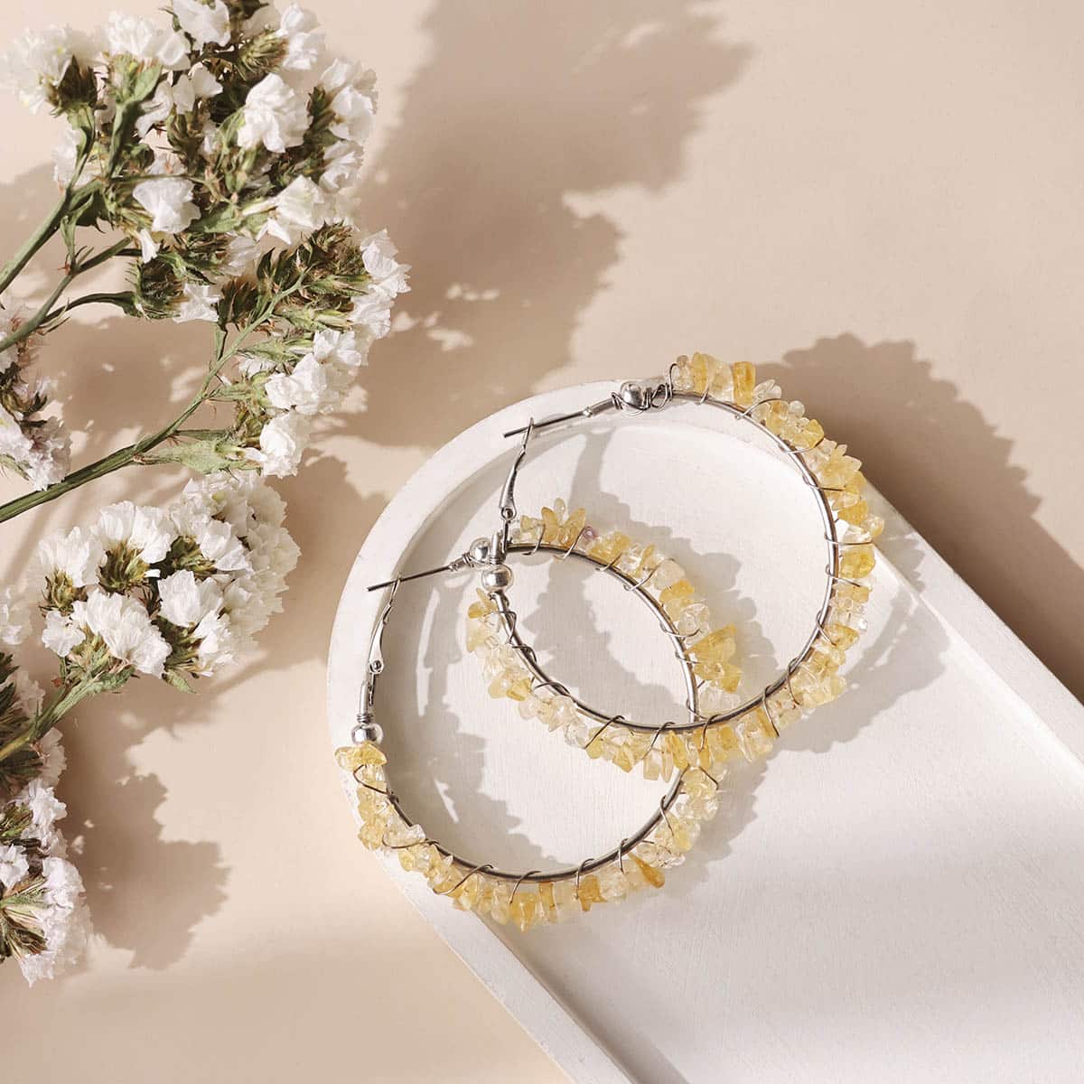Citrine Chips Huggie Hoops Earring