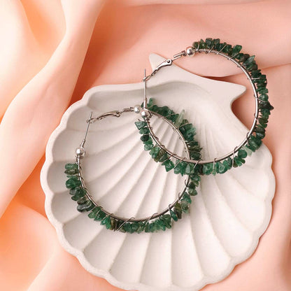 Green Jade Chips Huggie Hoops Earring