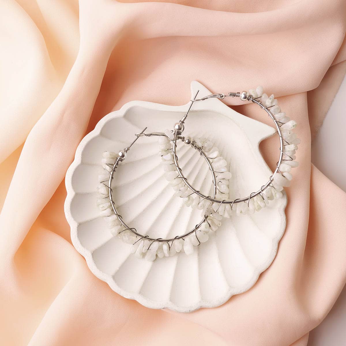 Moonstone Chips Huggie Hoops Earring
