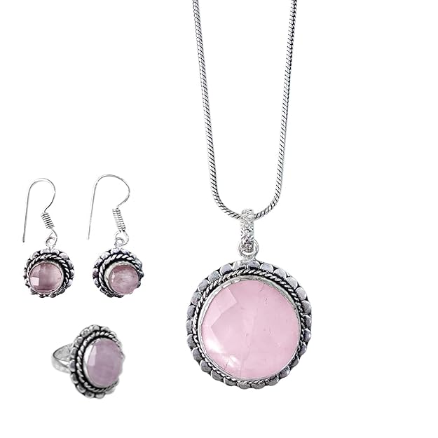 Rose Quartz Crystal Jewellery Combo Set