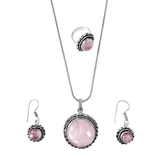 Rose Quartz Crystal Jewellery Combo Set