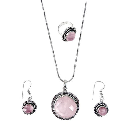 Rose Quartz Crystal Jewellery Combo Set