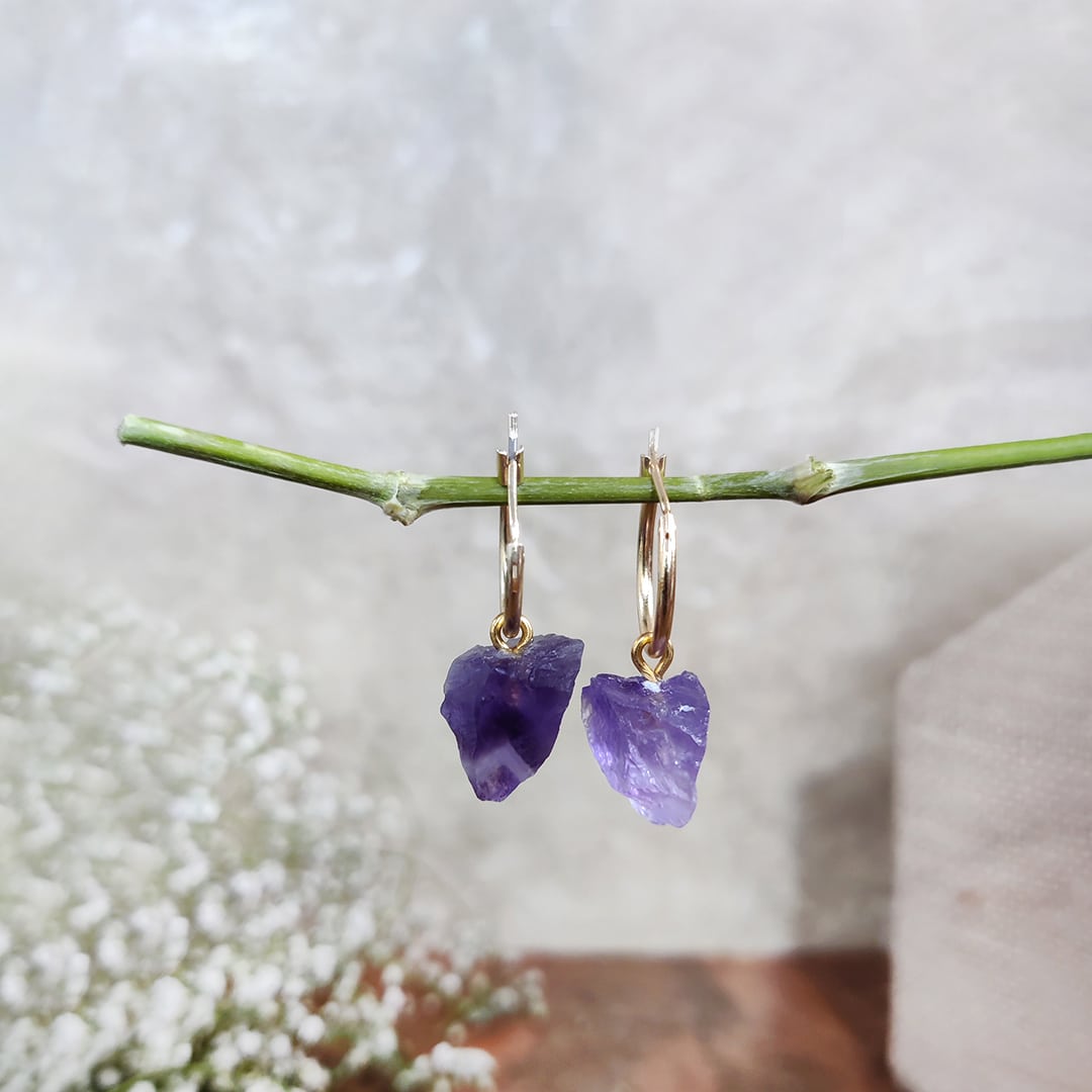 Amethyst Raw Hoop Earring