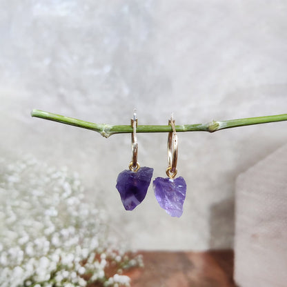 Amethyst Raw Hoop Earring