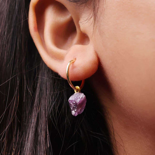 Amethyst Raw Hoop Earring