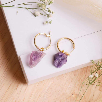 Amethyst Raw Hoop Earring