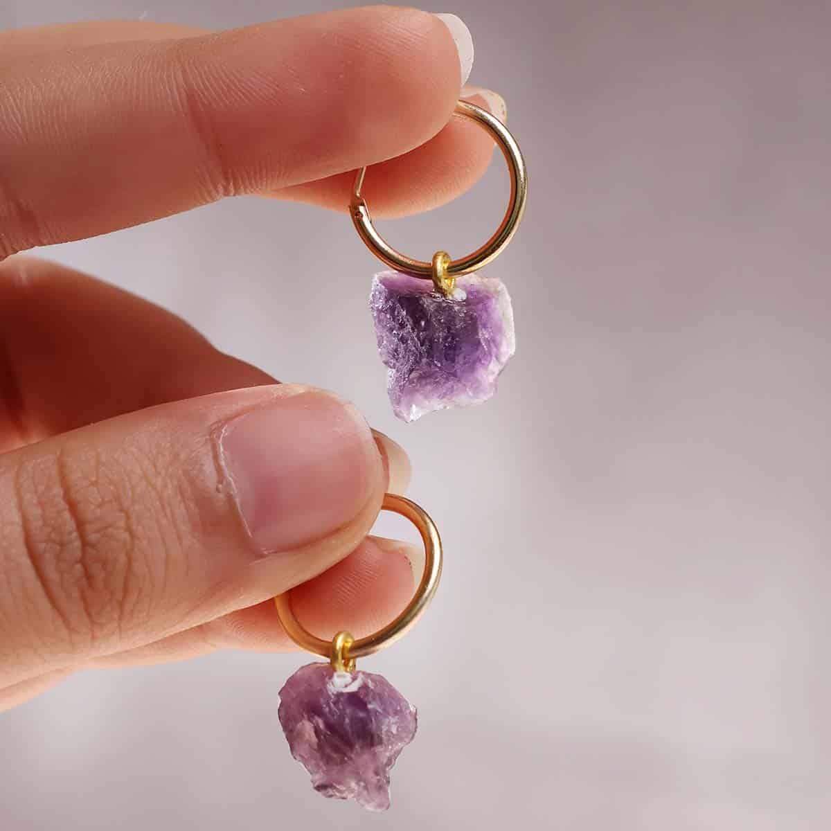 Amethyst Raw Hoop Earring