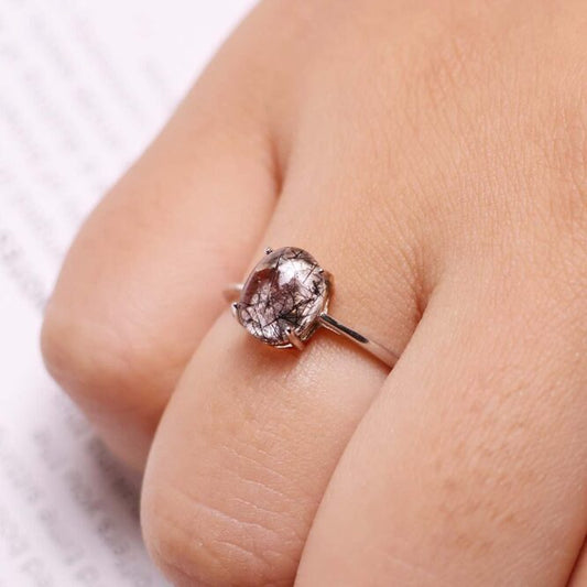 Black Rutile Silver Ring