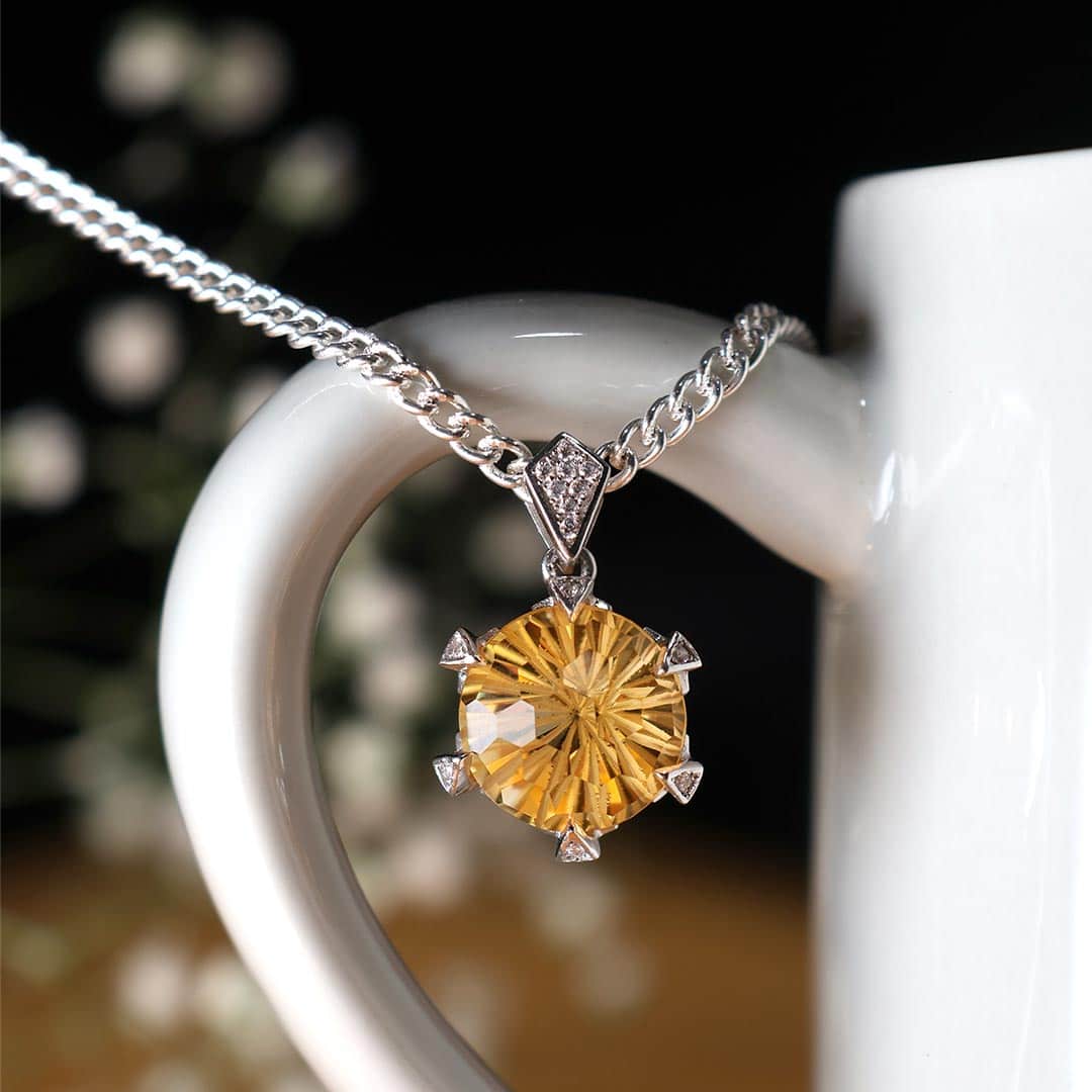 Citrine Firework Cut Sterling Silver 925 Pendant