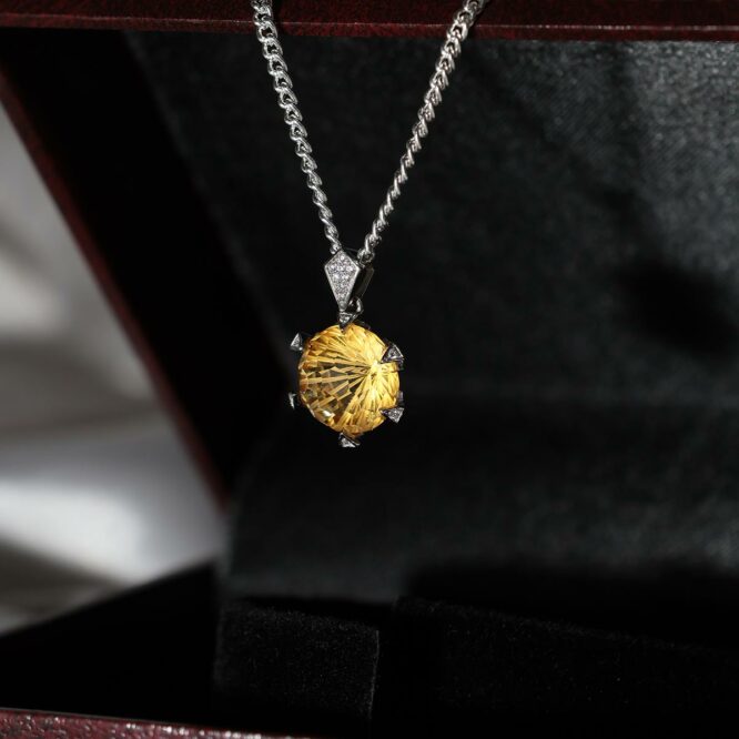 Citrine Firework Cut Sterling Silver 925 Pendant