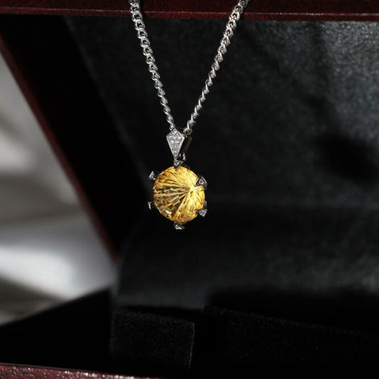 Citrine Firework Cut Sterling Silver 925 Pendant
