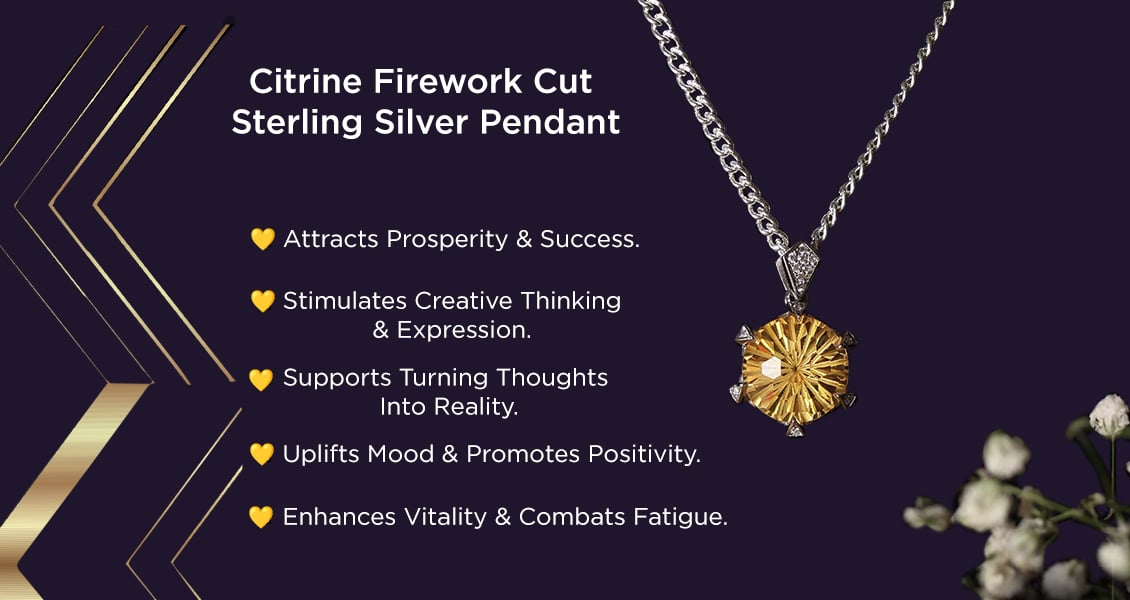 Citrine Firework Cut Sterling Silver 925 Pendant